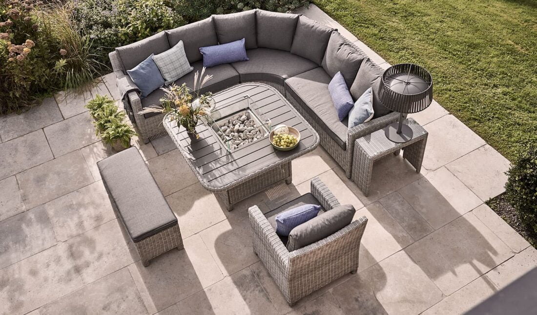 Palma Grande Corner Set Firepit Table 2021 2 1 - Garden Furniture - Kettler Palma Grande Firepit Set with Chair and Bench