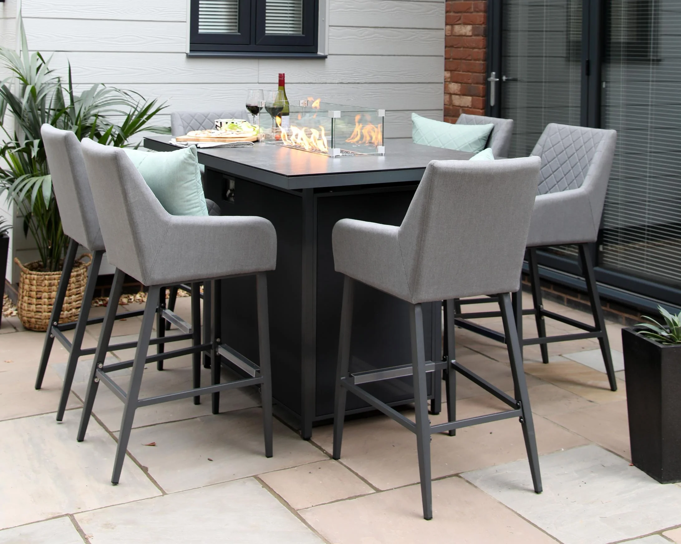 Mirfield 6 Seat bar Props 2 - Garden Furniture - Supremo Mirfield 6 Seat Rectangular Bar Set with Firepit Table