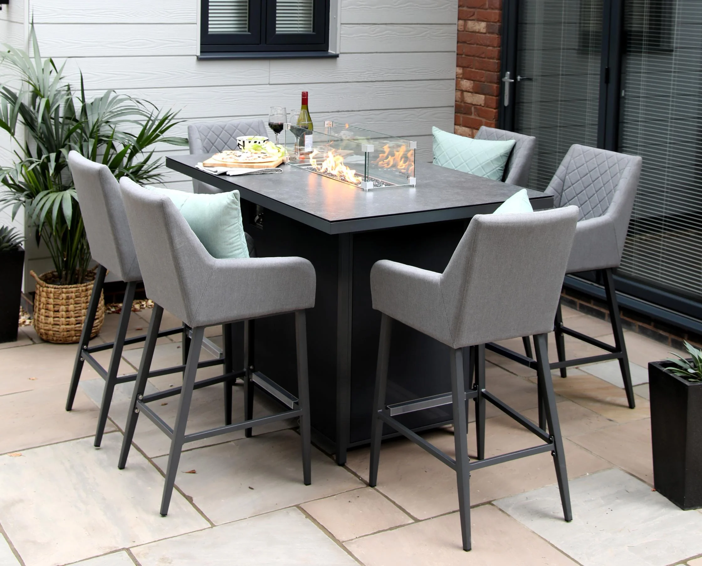 Mirfield 6 Seat bar Props 4 - Garden Furniture - Supremo Mirfield 6 Seat Rectangular Bar Set with Firepit Table