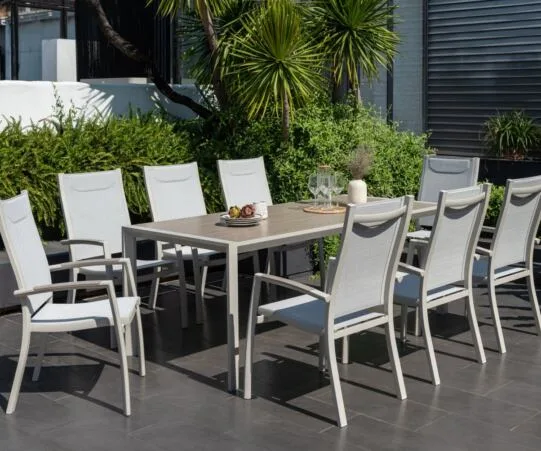 Urbanite stacking armchair rect table 207x90cm 75h ALU CSNM LTAP WNT GWH 2 2 WDRS DPWOK 2984900020 3086600001 1 - Garden Furniture - Lifestyle Garden Urbanite Panama Coral Sand 8 Seat Dining Set