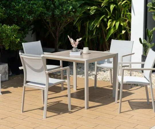 Urbanite stacking chair Urbanite table 90x90cm 75h ALU CSNM WNT GWH 2 2 WDRS DPWOK 3086300002 3086400001 1 - Garden Furniture - Lifestyle Garden Urbanite Coral Sand 4 Seat Dining Set