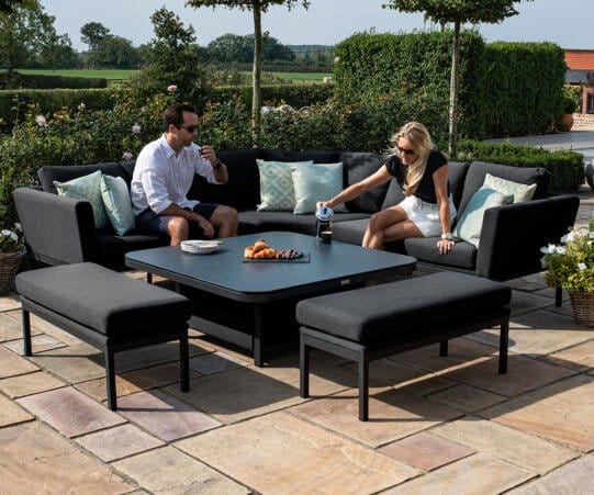 Garden FurnitureMaze Outdoor Fabric Pulse Deluxe Square Corner Dining Set with Rising Table