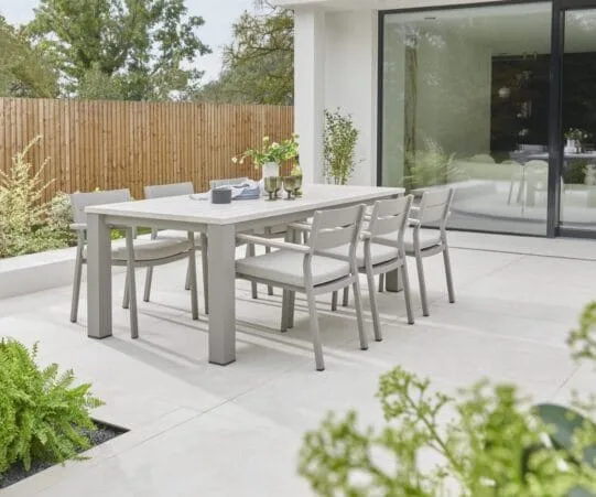 009114 0400 and 009115 0400 Marina 6 seat dining set LIFESTYLE scaled - Garden Furniture - Kettler Marina 6 Seat Dining Set