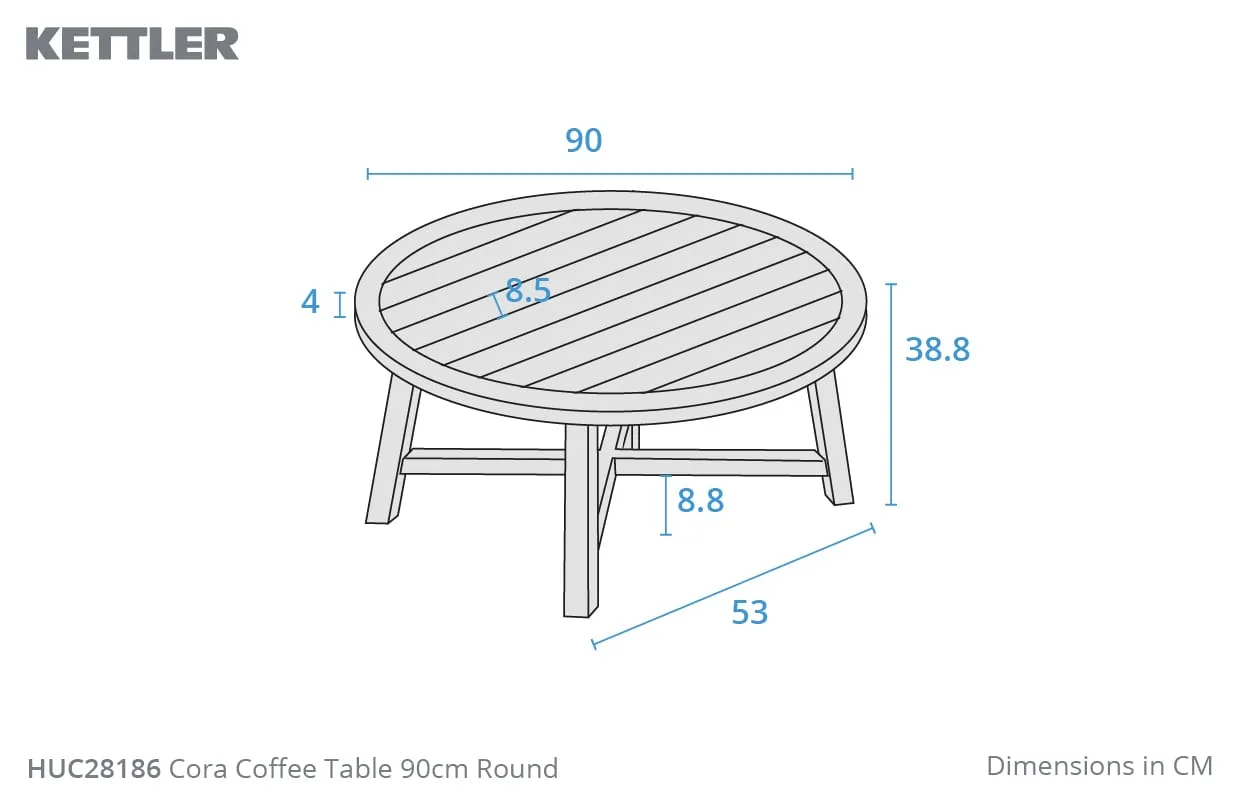 HUC28186 Cora Coffee Table 90cm Round - Garden Furniture - Kettler Cora Rope 3 Seat Sofa Set